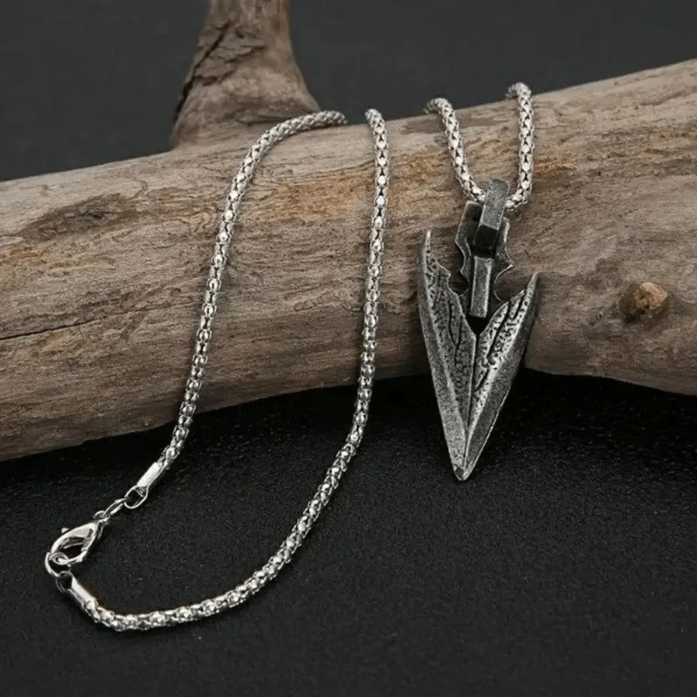 Antique Stainless Steel Arrowhead Dagger Pendant Necklace